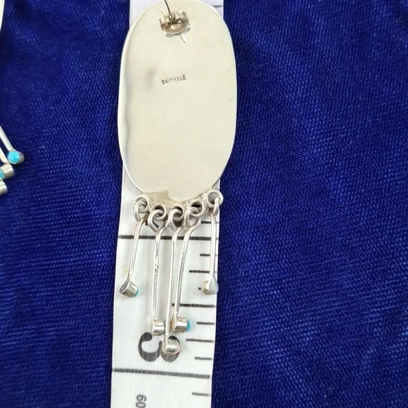 Vintage Native American Multi Stone On Sterling Silver Dangle Earrings Post - Picture 12 of 16